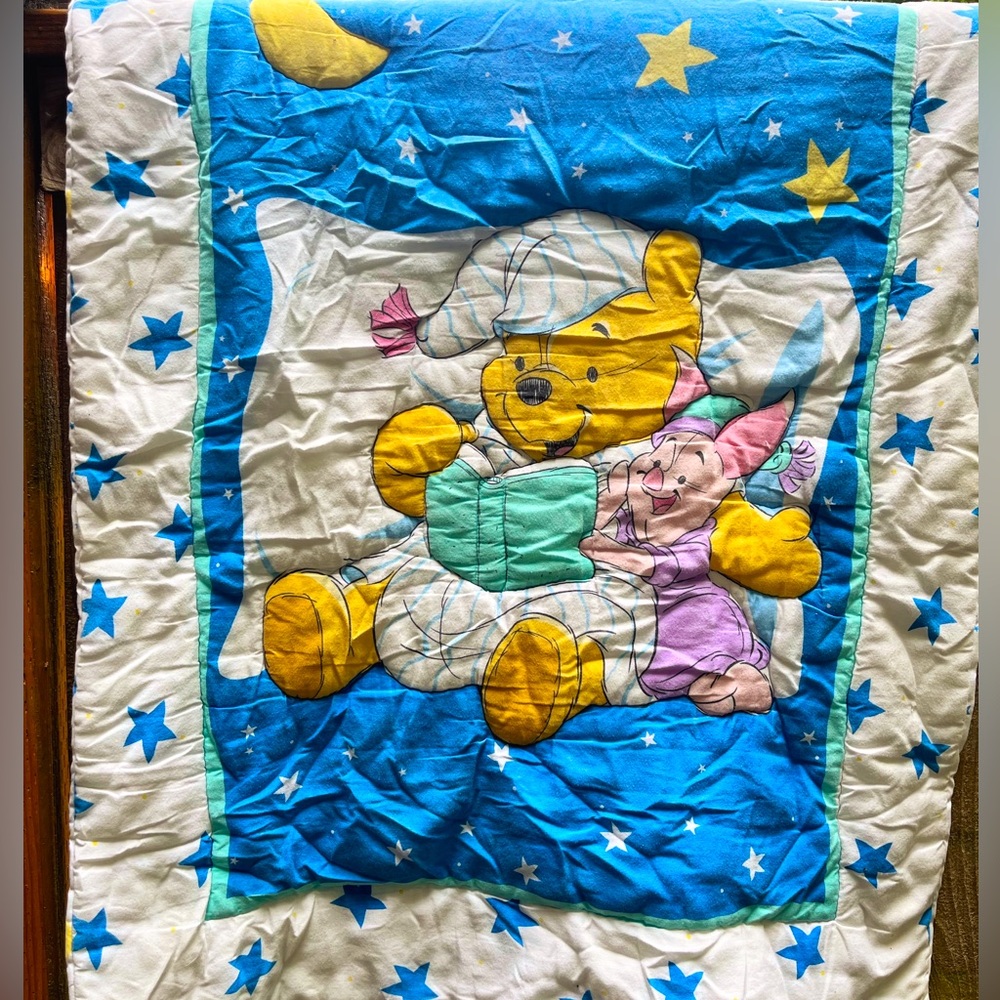 Official Disney VTG 90s Winnie The Pooh Piglet Read Book Crib Comforter